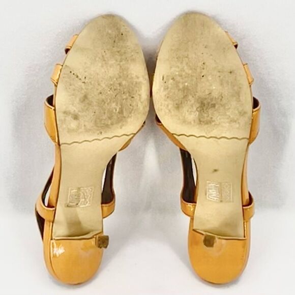 Moda Spana Golden Tan Strappy Patent Slingback Open Toe Heeled Sandals Size 7 - Picture 9 of 11
